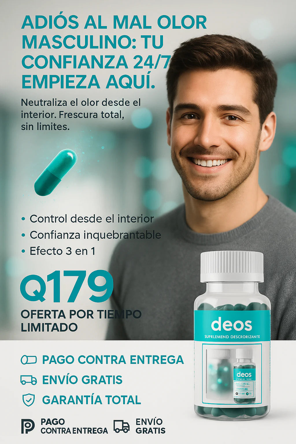 DEOS | Adiós al mal olor masculino: frescura 24/7 en una cápsula